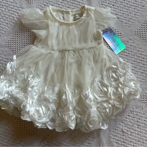 Nanette Baby Tulle Rosette White Floral Special Occasion Dress 3-6 Mo Baptism